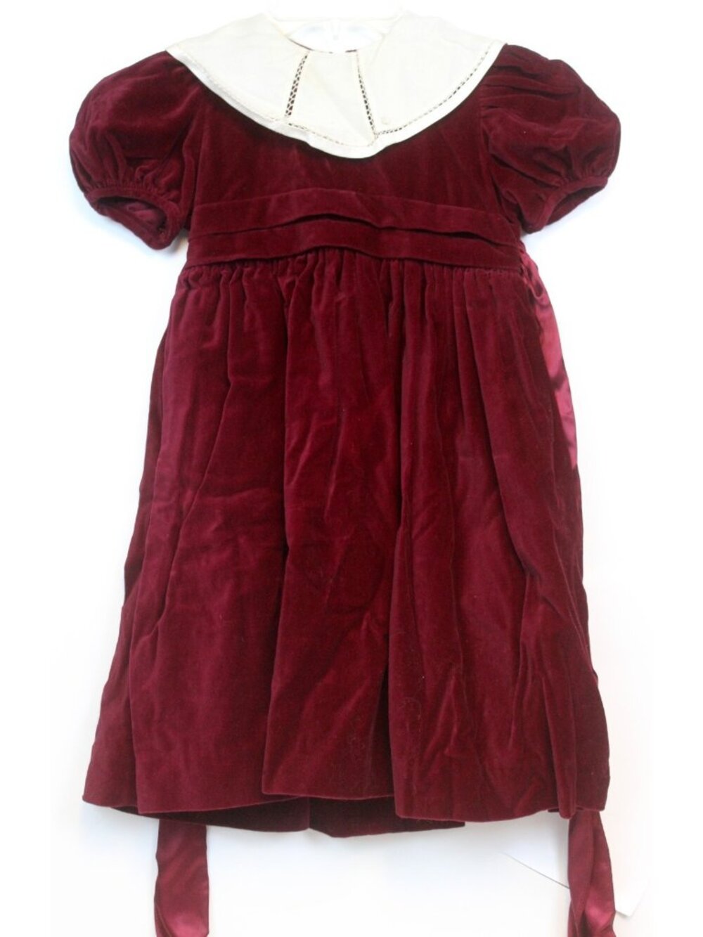 Luli & Me Dark Red Velvet Dress sz 4 Holiday Christmas Heavy Lace Trim collar